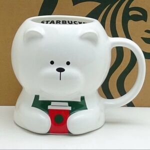 Starbucks Limited White Bear Mug with Red and Green Details